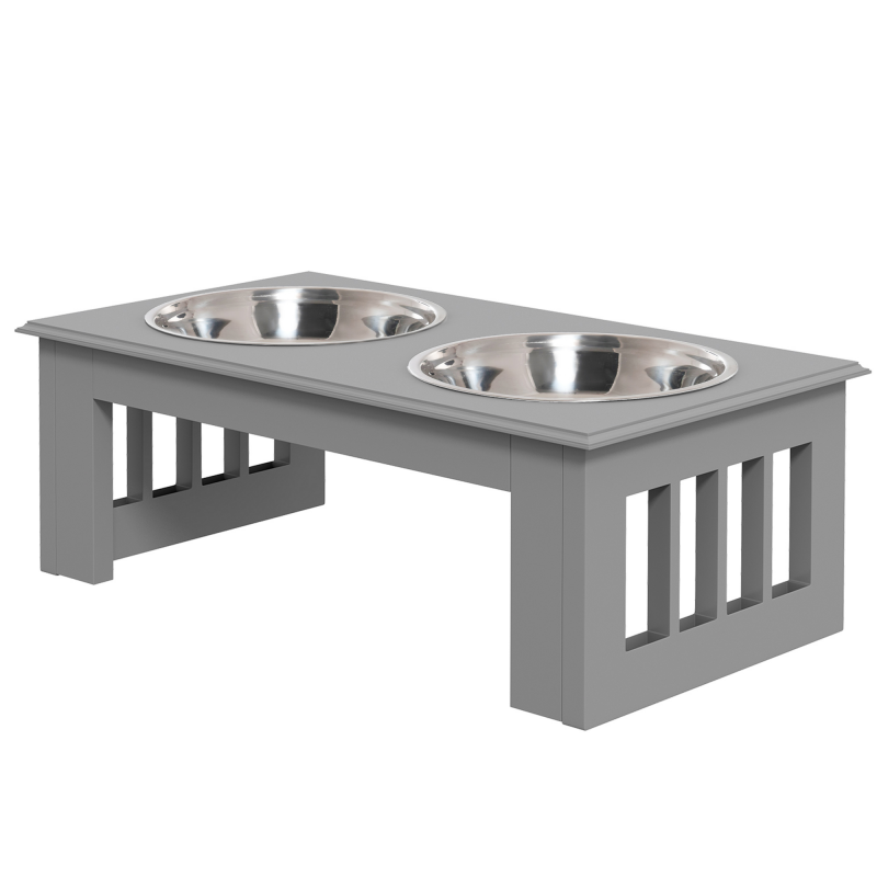 PawHut Hundenapf mit 2 Näpfen 0,9 L Futterschüssel erhöhter Futternapf Katzenpflegeleicht Edelstahl Grau 44 x 24 x 15 cm Aosom.de – Bild 1 von 2