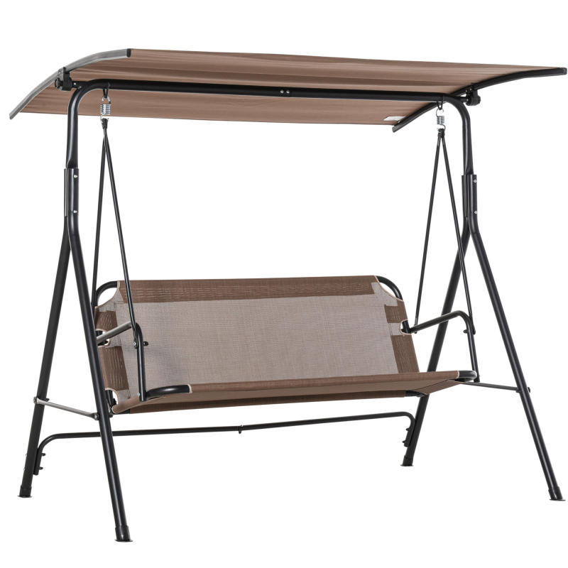 Outsunny 2-Sitzer Hollywoodschaukel Schaukelstuhl Gartenliege UV-beständig, hochwertiges Metallrohr, winkeleinstellbar, braun für Garten & Terrasse Aosom.de – Bild 1 von 2