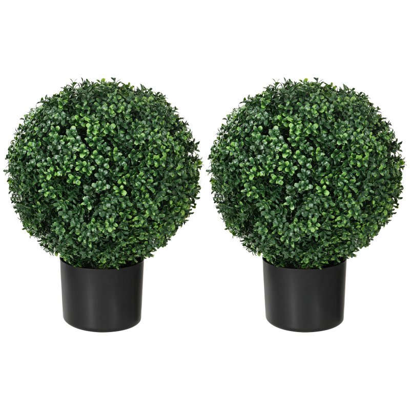 HOMCOM Künstliche Pflanzen 2er-Set UV-beständige Kunstpflanze im Blumentopf 52 cm Buchsbäume für Garten Wohnzimmer Dekoration Aosom.de – Bild 1 von 2