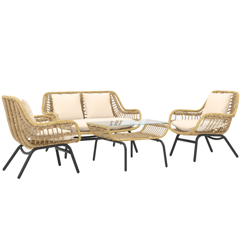 Outsunny Sitzgruppe, Outdoor Sitzgarnitur, Gartenmöbel Set mit Beistelltisch, Metall, Rattan, Beige, 118 x 69 x 73 cm Aosom – Bild 1 von 2
