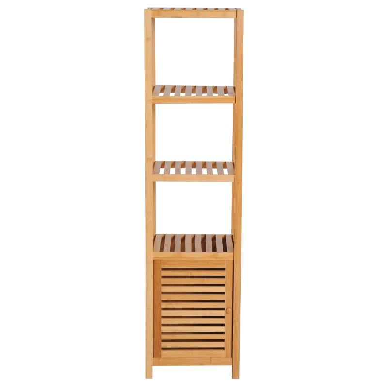HOMCOM Badschrank Badezimmerschrank mit 3 offenen Fächern aus Bambus, Toilettenschrank natur 36x33x140cm für optimale Aufbewahrung Aosom.de – Bild 1 von 2