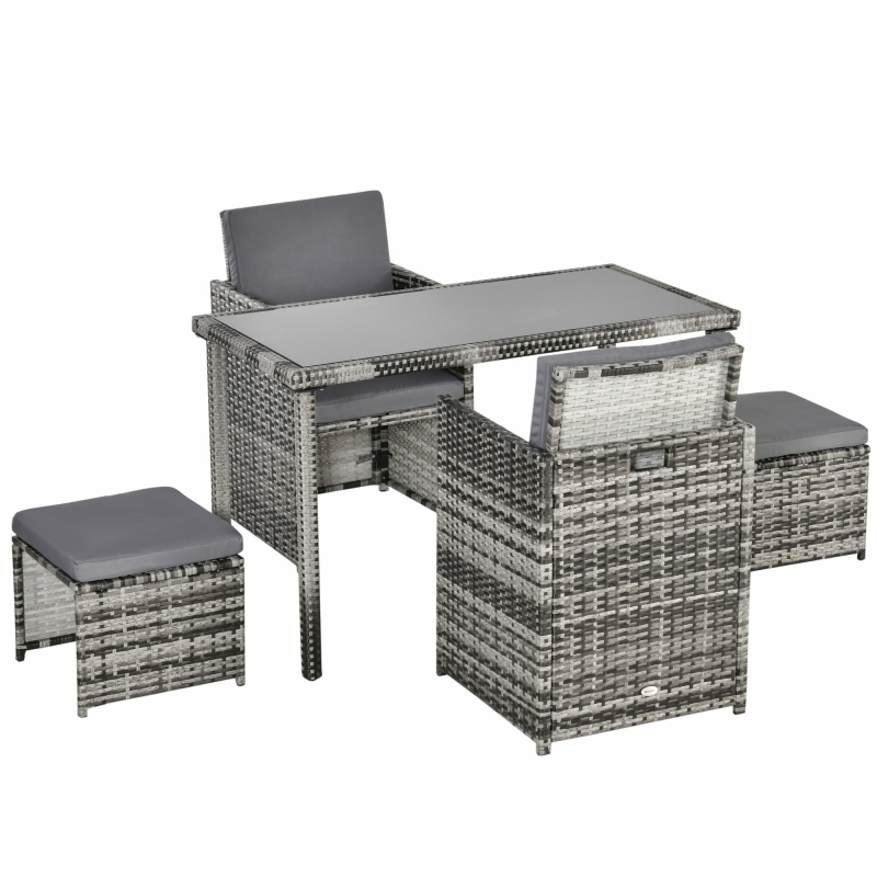 Outsunny Polyrattan Sitzgruppe für 4 Personen, Essgruppe Gartenset mit Kissen, Grau, wetterfest & stilvoll für Garten & Terrasse Aosom.de – Bild 1 von 2