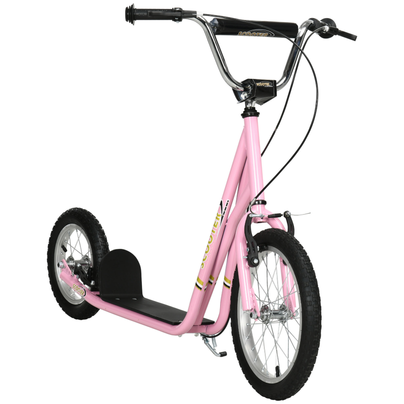 HOMCOM Kinderroller mit Bremsen 16/12 Zoll Tretroller Kickboard für 5+ Jahre in Rosa, Cityroller 135 x 58 x 92-100 cm Aosom.de – Bild 1 von 2