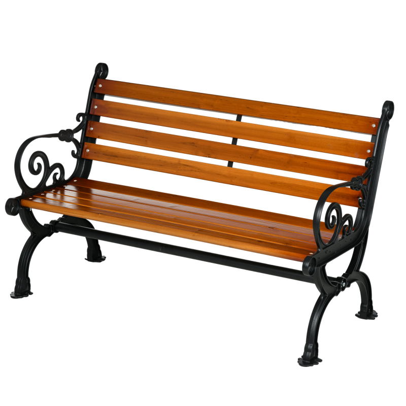 Outsunny Gartenbank, Parkbank, Sitzbank für 2 Personen, Balkonbank mit Armlehnen, für Garten, Balkon, wetterfest, Holz, 120 x 64 x 79 cm, Teak Aosom – Bild 1 von 2
