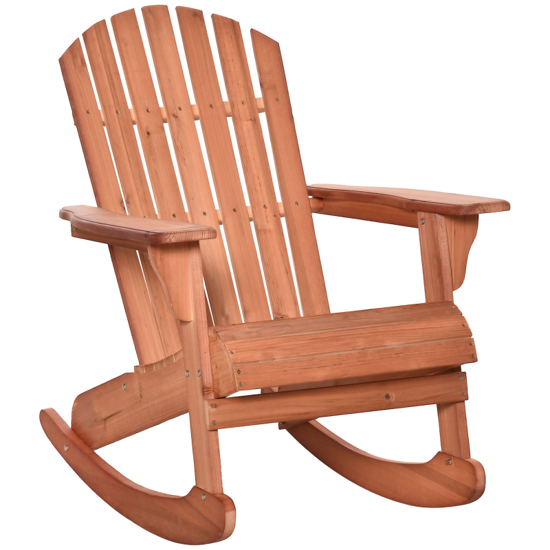 Outsunny Adirondack Gartenstuhl Schaukelsessel 77 x 94 x 97 cm, bequemer Gartensessel für Balkon & Terrasse, Natur Holzoptik Aosom.de – Bild 1 von 2