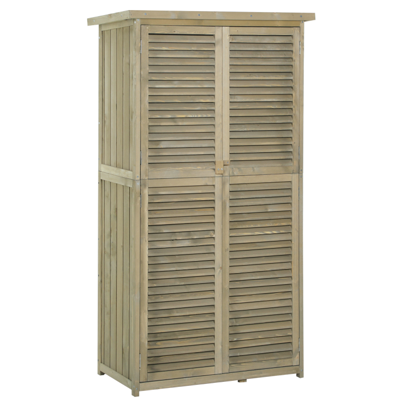 Outsunny Gartenschrank Holz geräteschuppen Gekipptes Asphaltdach Verriegelte Türen wasserfest Freie Lüftung Grau 87 x 46,5 x 160 cm Aosom.de – Bild 1 von 2