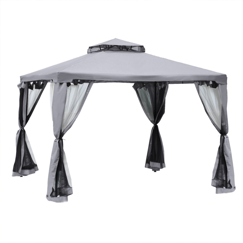 Outsunny Gartenpavillon Pavillon 3x3m Partyzelt mit 4 Seitenwänden wetterfest aus Metall und Polyester in Hellgrau für Garten und Veranstaltungen Aosom.de – Bild 1 von 2
