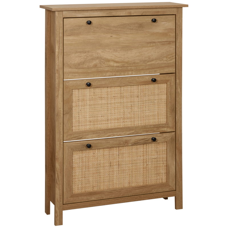 HOMCOM Schuhschrank, Schuhkipper mit 3 Fächern, Schuhaufbewahrung für 18 Paare, Schuhständer mit Rattenoptik, für Flur, Eingangsbereich, Natur, 80 x 23,5 x 121,5 cm Aosom – Bild 1 von 2