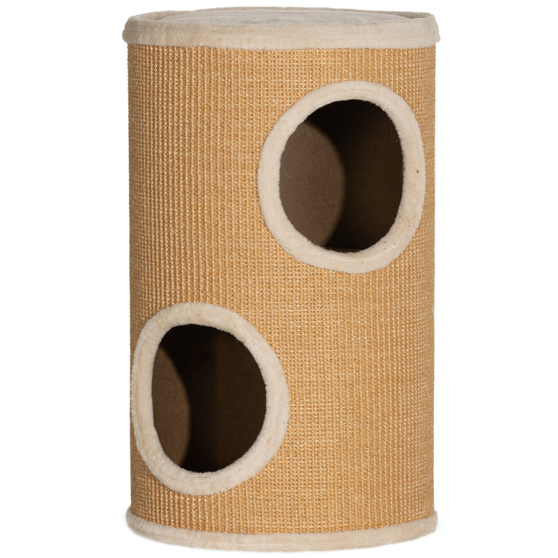PawHut Kratztonne, 60 cm Hoch Katzentonne mit 2 Höhle, Kratzbaum, Katzenturm aus Sisal, für Katze bis 5 kg, Braun Aosom – Bild 1 von 2