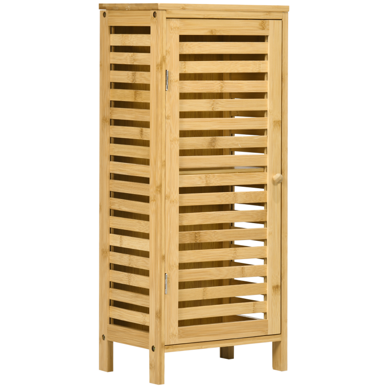 kleankin Badschrank Beistellschrank mit Lamellentür, 2 Fächern, Aufbewahrung, Natur, 30x19,9x70cm Aosom – Bild 1 von 2
