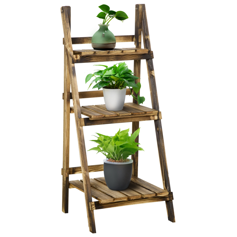 Outsunny Pflanzentreppe Blumenbank Blumentreppe Blumenregal Pflanzregal Blumenständer 3 Stufen Tannenholz Dunkelbraun 40 x 37 x 93 cm Aosom – Bild 1 von 2