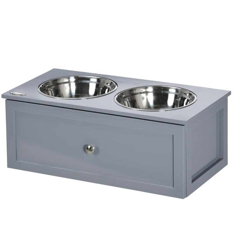 PawHut Hundenapf Schublade Edelstahl Doppelnapf für mittelgroße Hunde, Futterstation in Grau, rutschfestes Design Aosom.de – Bild 1 von 2