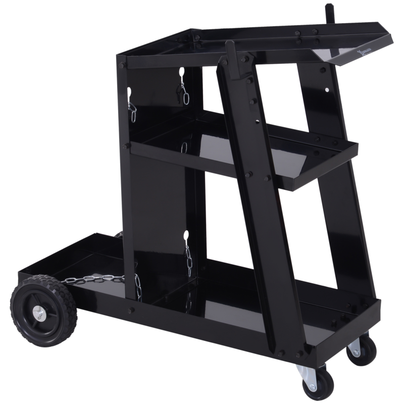 DURHAND Schweißwagen Schweißgerätwagen mit 3 Regalen und Sicherheitskette, Gasflaschenwagen in Schwarz 71x39x70 cm für Werkstatt Aosom.de – Bild 1 von 2