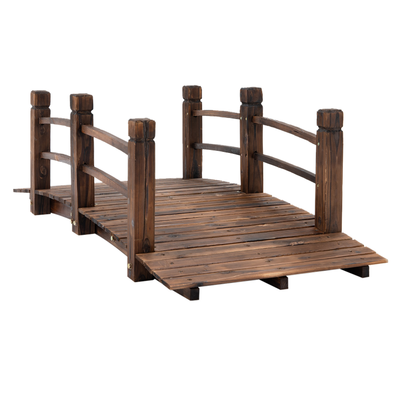 Outsunny Gartenbrücke Holzbrücke Teichbrücke Zierbrücke mit Geländer bis 180 kg aus Tannenholz dunkelbraun 152,5 x 67 x 48 cm Aosom.de – Bild 1 von 2