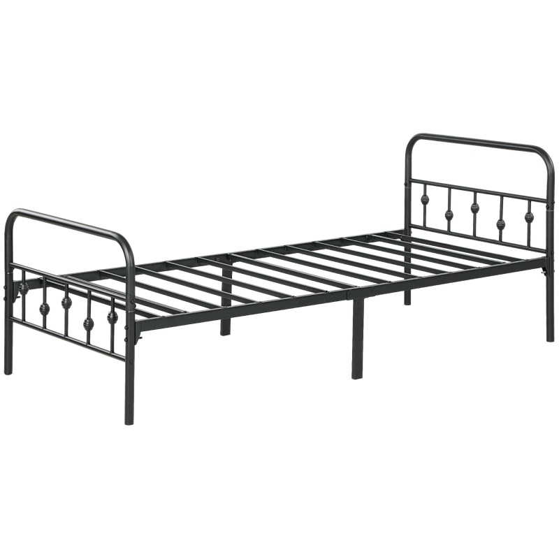 HOMCOM Bettrahmen für Matratze 200 x 90 cm, klappbar Bettgestell, 82,5 cm hoch Metallbett, Metallrahmenbett aus Metall, für Schlafzimmer Gästezimmer, Schwarz Aosom – Bild 1 von 2