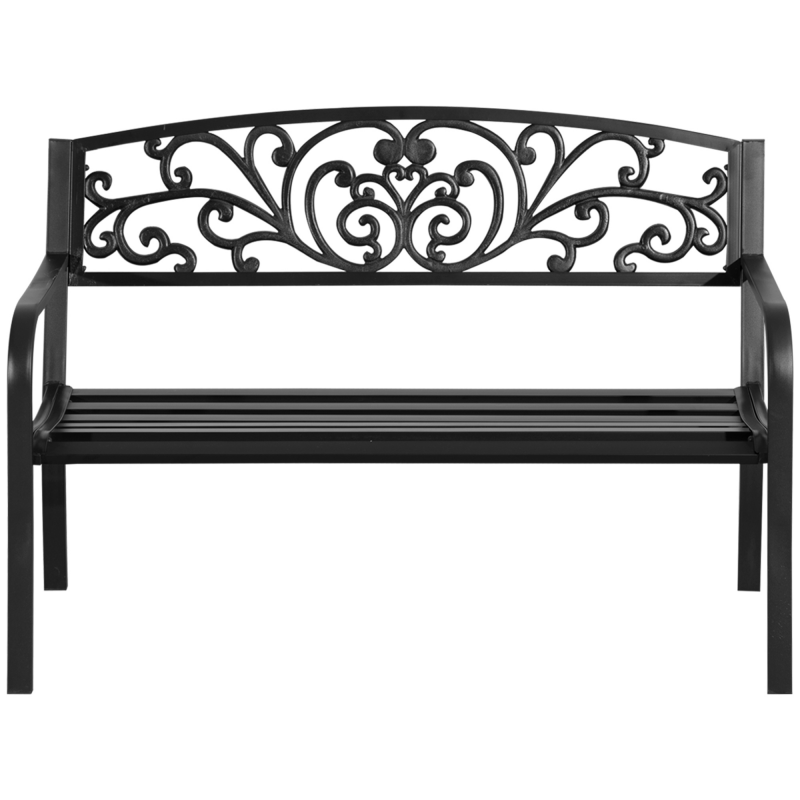 Outsunny Gartenbank Metall 2-Sitzer Parkbank mit Rückenlehne und Armlehne wetterfest bis 250 kg belastbar für Balkon und Terrasse Schwarz Aosom.de – Bild 1 von 2