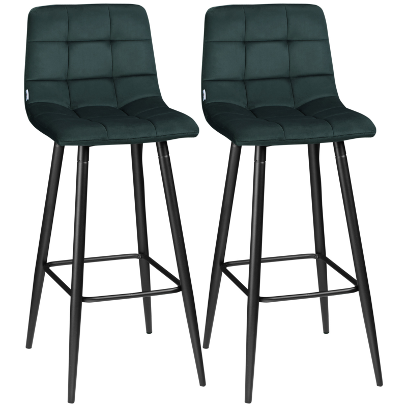 HOMCOM Barhocker Küche 2er-Set mit rutschfesten Fußkappen, modernes Design, Stahlbeine, Samtbezug bis 120 kg, 42 x 47 x 105 cm, Grün Aosom.de – Bild 1 von 2