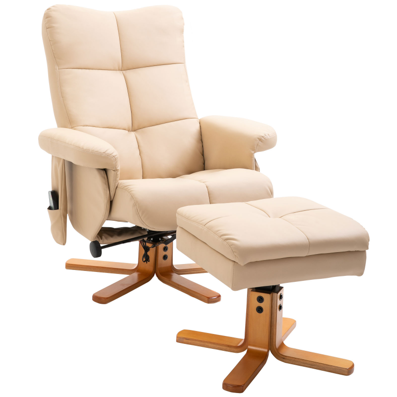 HOMCOM Sessel mit Liegefunktion modern, Fernsehsessel mit Hocker, Polyester, Cremeweiß Aosom.de – Bild 1 von 2