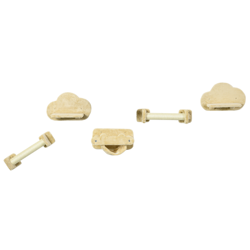 PawHut Katzen Kletterwand Set 5-teilig mit Treppe in niedlicher Wolkenform, 2 Kratzstämme, Plattformen, Hängematte aus Plüsch, Beige Aosom.de – Bild 1 von 2