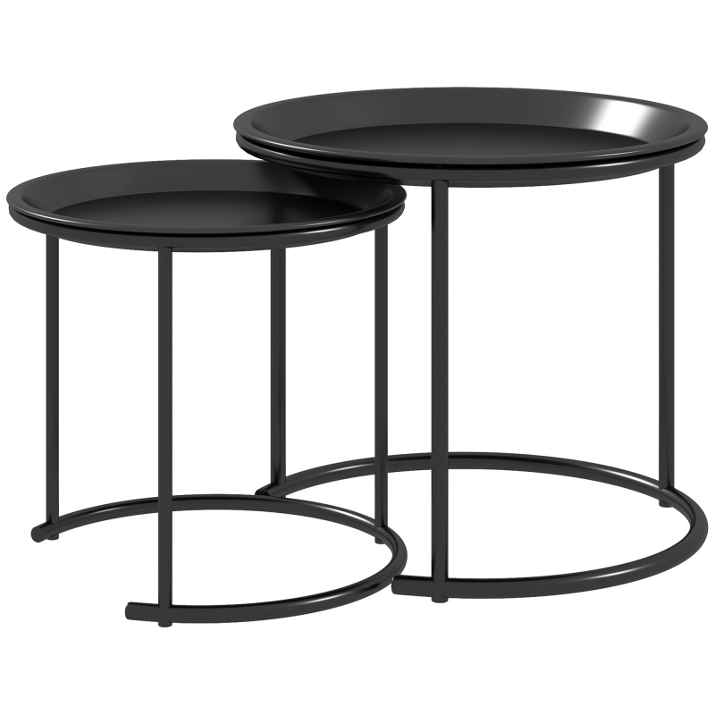HOMCOM 2er-Set Couchtisch, rund Beistelltisch, stapelbar Wohnzimmertisch, Sofatisch für Wohnzimmer, Schlafzimmer, Flur, Stahl, Ø43/35 cm, Schwarz Aosom – Bild 1 von 2