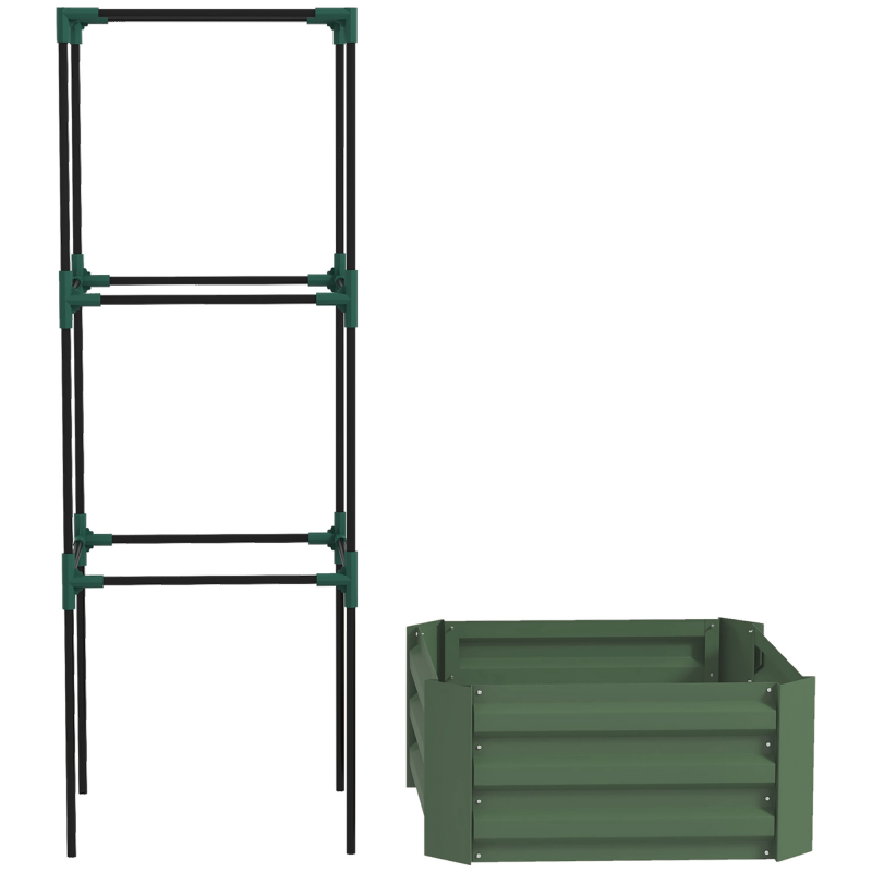 Outsunny Hochbeet mit Rankhilfe, Blumenkasten & Gemüsebeet, Pflanzkasten aus verzinktem Stahl, ideal für Garten & Balkon, grün Aosom.de – Bild 1 von 2