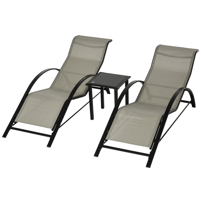 Outsunny 3-tlg Gartenliege Set mit Tisch, Gartengarnitur mit 2 Sonnenliegen und 1 Beistelltisch, Metall grau und schwarz für Terrasse und Garten Aosom.de – Bild 1 von 2