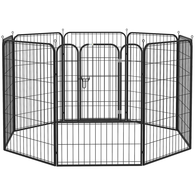 PawHut Welpenauslauf, Freigehege Laufstall für Haustier, Laufgitter, Laufstall, Hundegehege, mit Tür, Metall, 79x100cm, Schwarz Aosom – Bild 1 von 2