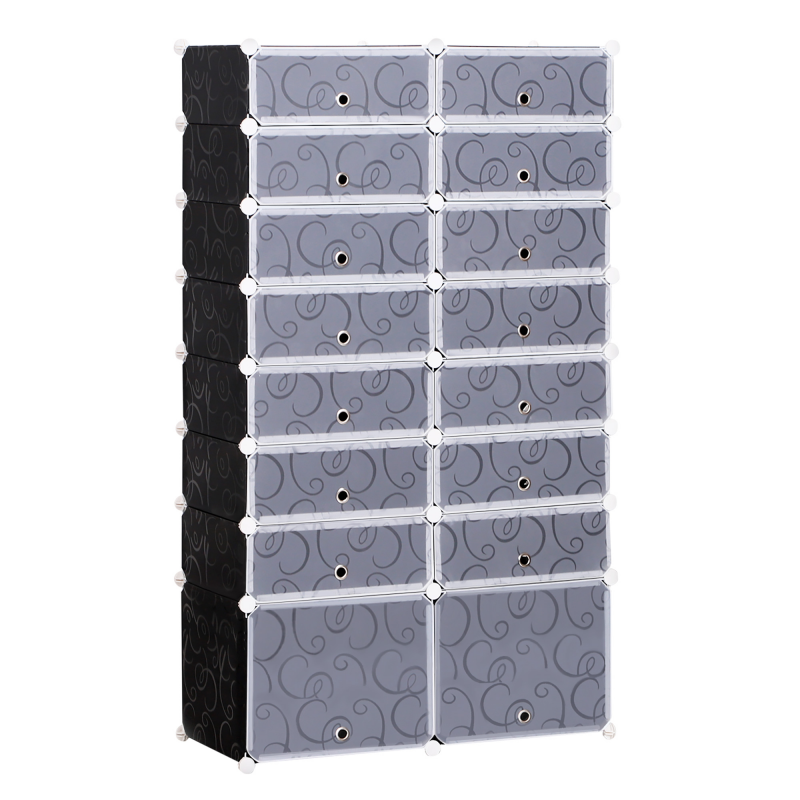 HOMCOM DIY Schuhschrank Modulares Schuhregal Garderobe, 16 Fächer, PP, Schwarz + Weiß, 95 x 37 x 160 cm Aosom – Bild 1 von 2