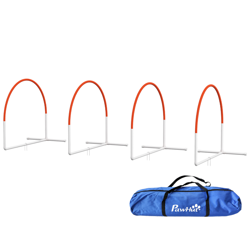 PawHut Hunde Agility Set, 4er-Set Hundetraining mit Slalomstangen, Agility-Ausrüstung für Hunde mit Tragetasche aus Oxford, Orange Aosom – Bild 1 von 2