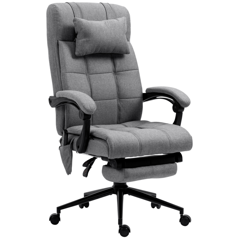 Vinsetto Bürostuhl mit Massagefunktion ergonomisch höhenverstellbar mit Lendenheizung Fußstütze Kopfstütze Polyester Grau 66x76x112-120cm Aosom.de – Bild 1 von 2