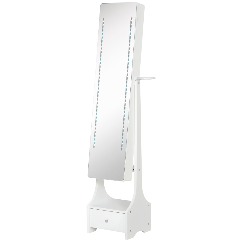HOMCOM Spiegelschrank Weiß LED Schmuckschrank Schmuckregal MDF Weiß 37 x HOMCOM LED Schmuckschrank 2 in 1 Schmuckregal Spiegelschrank mit Schublade Aosom – Bild 1 von 2