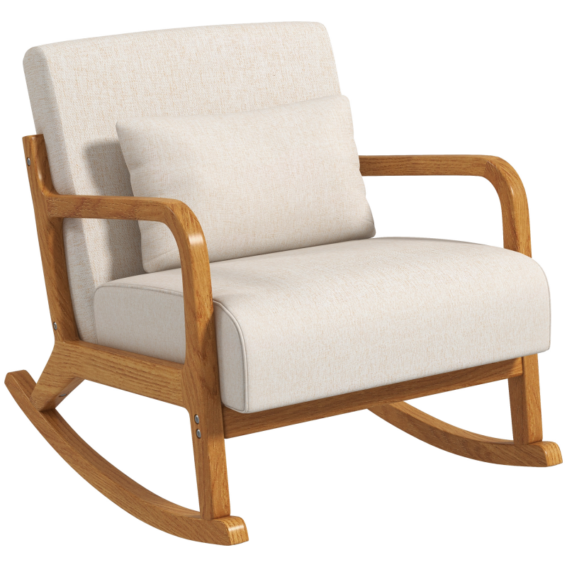 HOMCOM Schaukelsessel gepolsterter Schaukelstuhl mit Holzgestell Armlehne Relaxsessel für Schlafzimmer Wohnzimmer Cremefarben Aosom.de – Bild 1 von 2