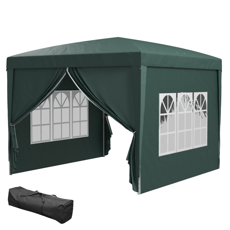 Outsunny Faltpavillon 3 x 3 m mit 4 Seitenwänden und Fenstern, tragbare Festzelt mit UV-Schutz, Stahl-Oxford, grün für Garten & Veranstaltungen Aosom.de – Bild 1 von 2