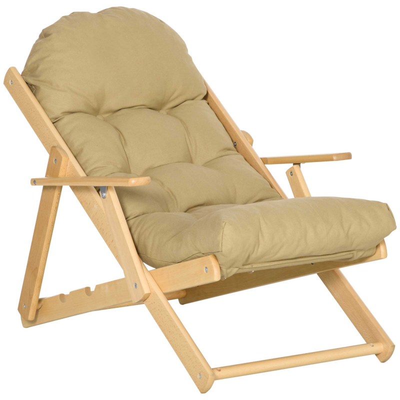 HOMCOM Relaxsessel Klappbar Polstersessel, Ruhesessel, Relaxstuhl, Esszimmerstuhl mit Leinenoptik für Wohnzimmer, Buchenholz, 71 x 89 x 96 cm Braun Aosom – Bild 1 von 2