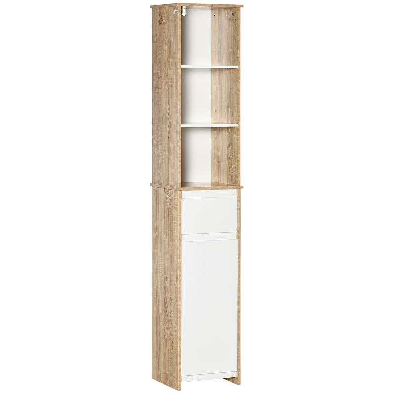 kleankin Badregal Badmöbel Badezimmerschrank Hochschrank Standschrank mit 3-stufigen offenen Regal Schublade Umschlagdesign platzsparend MDF Aosom – Bild 1 von 2