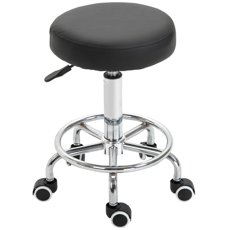 Vinsetto Rollhocker, Höhenverstellbarer Arbeitshocker mit Fußring, Drehbarer Salon Hocker, Drehhocker mit Rädern, Schwarz, Ø42 x 50-64 cm Aosom – Bild 1 von 2