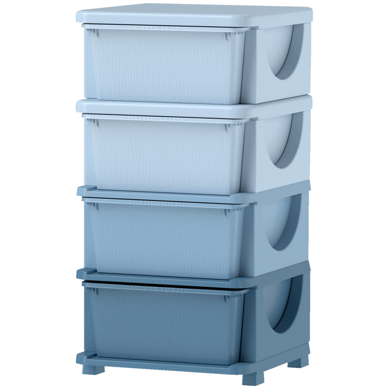 HOMCOM Kommode für Kinderzimmer, 4 Ebenen Spielzeug Organizer, Stauraum für Spielzeug, Blau Aosom.de – Bild 1 von 2