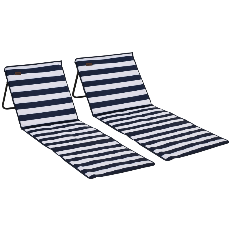 Outsunny Strandmatte 2er-Set faltbar verstellbar mit Tragetasche und Magazintasche, Stahl und Oxford-Gewebe in Blau und Weiß Aosom.de – Bild 1 von 2