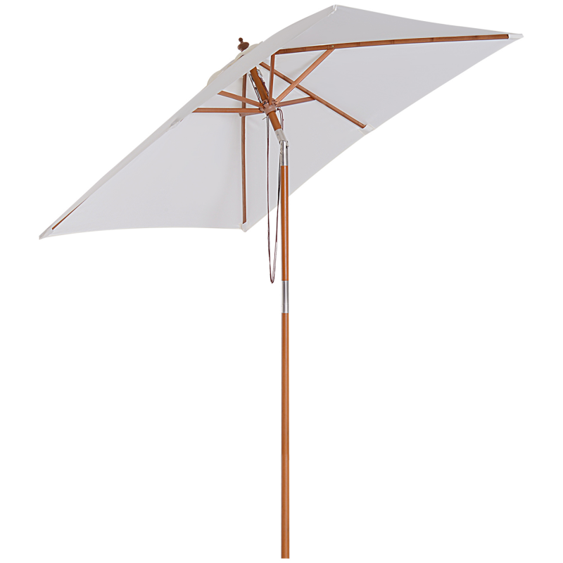 Outsunny Sonnenschirm Knickbarer Gartenschirm Strandschirm 3-stufig einstellbar Tannenholz+Polyester Cremeweiß 200 x 150 x 235 cm Aosom – Bild 1 von 2