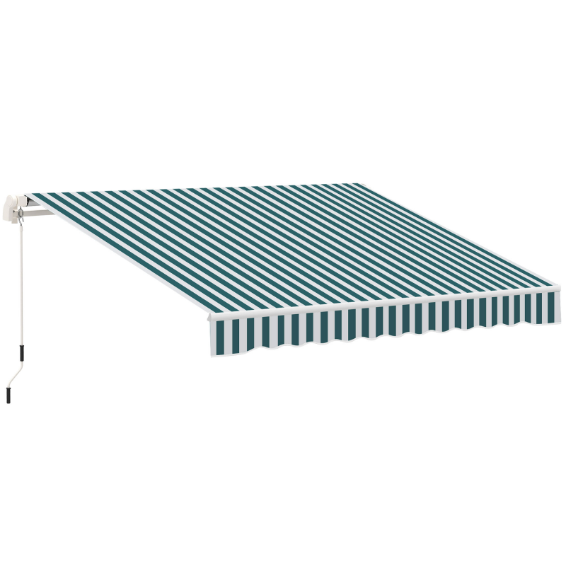 Outsunny manuelle Gelenkarmmarkise Markise 4m mit Handkurbel Balkonmarkise Sonnenschutz Wandmontage Balkon Alu Weiß+Grün 395 x 245 cm Aosom – Bild 1 von 2