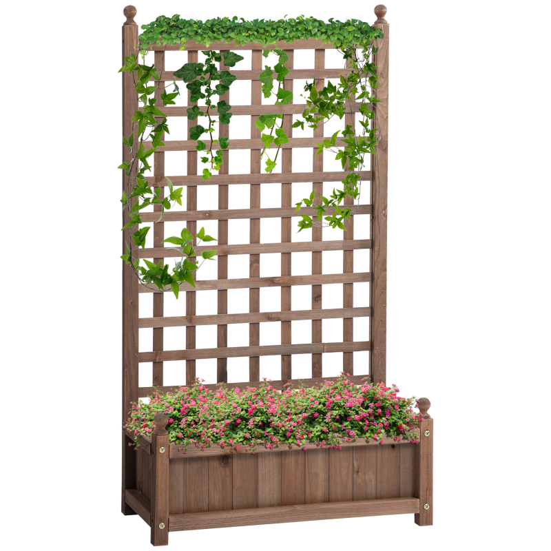 Outsunny Hochbeet Pflanzkasten mit Rankgitter Blumenkasten, Rankkasten mit Rankhilfe für Kletterpflanzen Garten Holz Dunkelbraun 64 x 28 x 120 cm – Bild 1 von 2