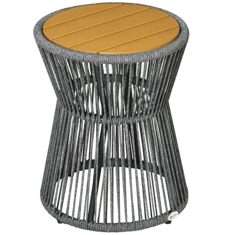 Outsunny Gartentisch Bistrotisch Kaffeetisch mit Kunststofftischplatte mit verstellbaren Füßen, für Terrasse, Dunkelgrau+Natur Aosom – Bild 1 von 2