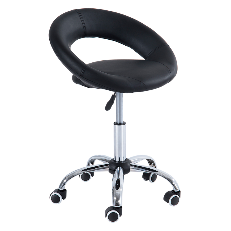 HOMCOM Rollhocker Arbeitshocker Drehhocker Bürostuhl höhenverstellbar, PU+Metall, Schwarz, 50 x 54 x (66-78) cm Aosom – Bild 1 von 2