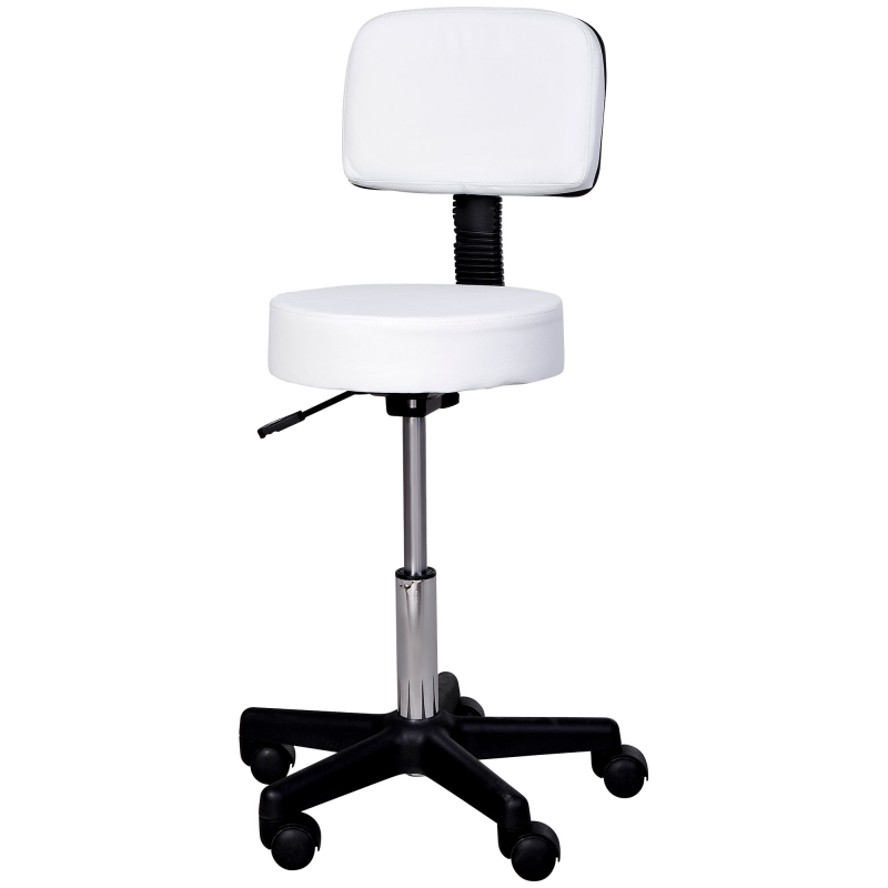 HOMCOM Arbeitshocker Rollhocker Drehhocker höhenverstellbar mit Lehne für Büro, Weiß Φ35 x H72-84 cm Aosom.de – Bild 1 von 2
