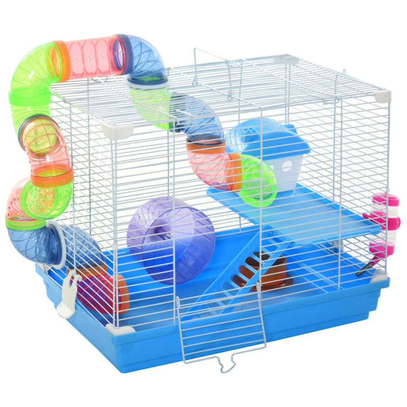 PawHut Kleintierkäfig Nagerkäfig 2-Ebenen mit Laufrad, abnehmbare Bodenwanne, Futternapf & Trinkflasche, 46 x 30 x 37 cm für kleine Haustiere Aosom.de – Bild 1 von 2