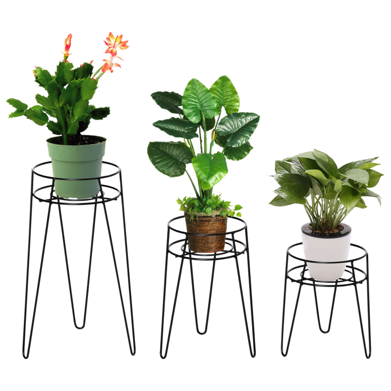 Outsunny Blumenständer 3er Set aus Metall Pflanzenständer für Blumentöpfe bis Ø16 cm, eleganter Blumenhocker in Schwarz Aosom.de – Bild 1 von 2