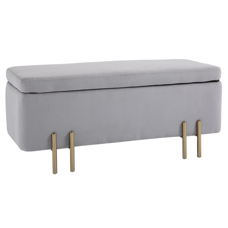 HOMCOM Sitzbank Polsterbank mit Stauraum Truhenbank 100x40x42cm hellgrau Stoff Metall Schaumstoff für Flur Wohnzimmer Aosom.de – Bild 1 von 2
