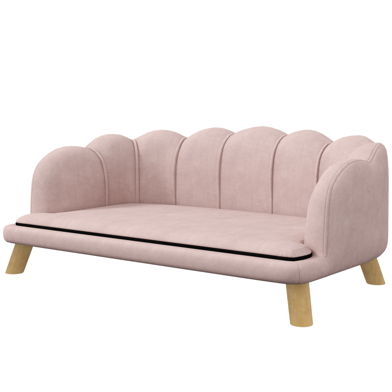 PawHut Hundesofa Hundecouch, Waschbarer Bezug, Haustiersofa mit Rückenlehne und Holzbeine, Katzensofa, für mittelgroße Hunde unter 25 kg, Rosa Aosom – Bild 1 von 2