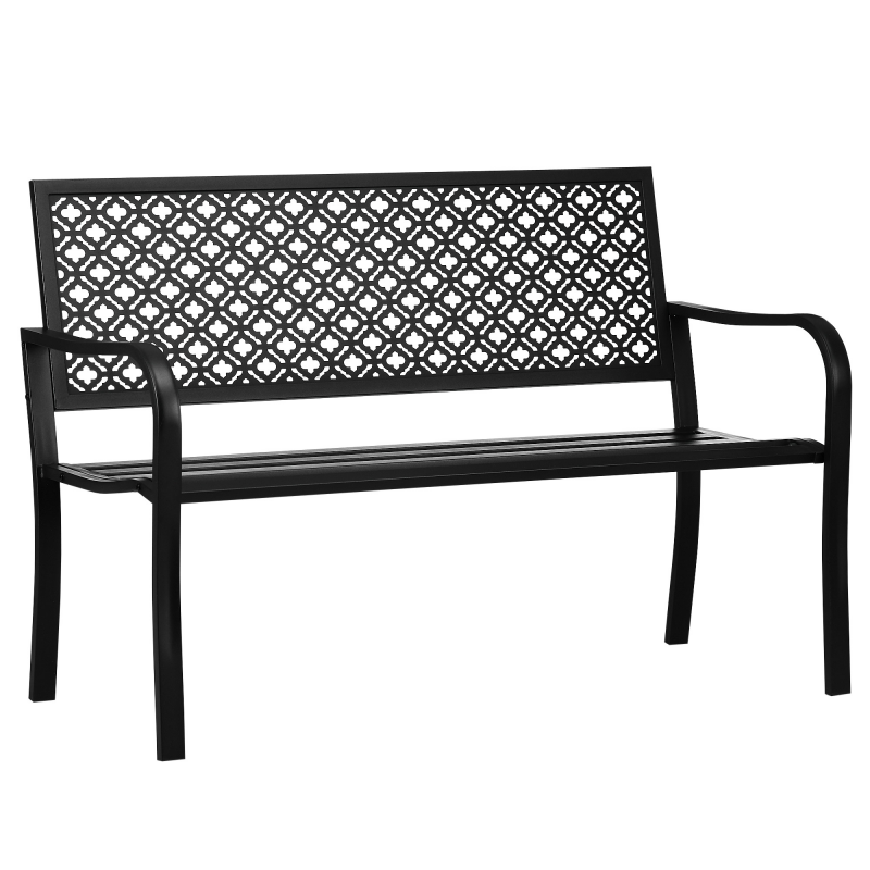 Outsunny Gartenbank 2-Sitzer Parkbank mit Rückenlehne & Armlehne, Stahl, max. 240 kg, Blumenmuster, Schwarz, 127 x 63 x 83 cm für Garten & Terrasse Aosom.de – Bild 1 von 2