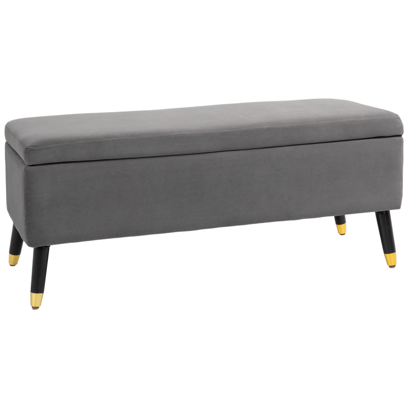 HOMCOM Sitzbank Polsterbank mit Stauraum Truhenbank aus Metall und Kautschukholz Kohlegrau 110 x 43 x 45 cm für Flur und Wohnzimmer Aosom.de – Bild 1 von 2